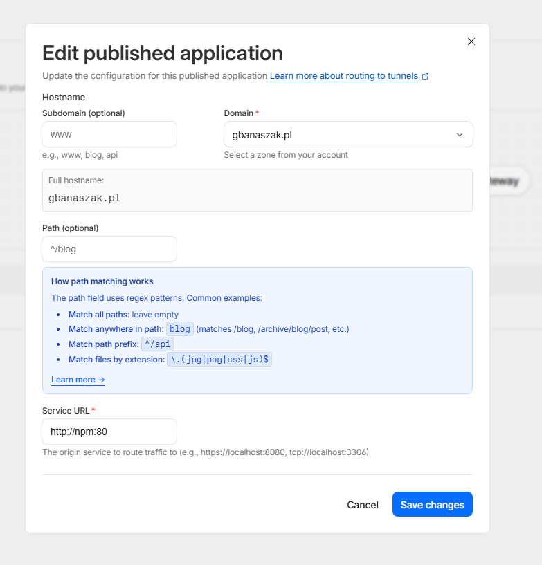 Konfiguracja reguł w Nginx Proxy Manager